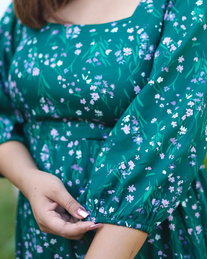 Bright Green Daisies Cut Out Dress