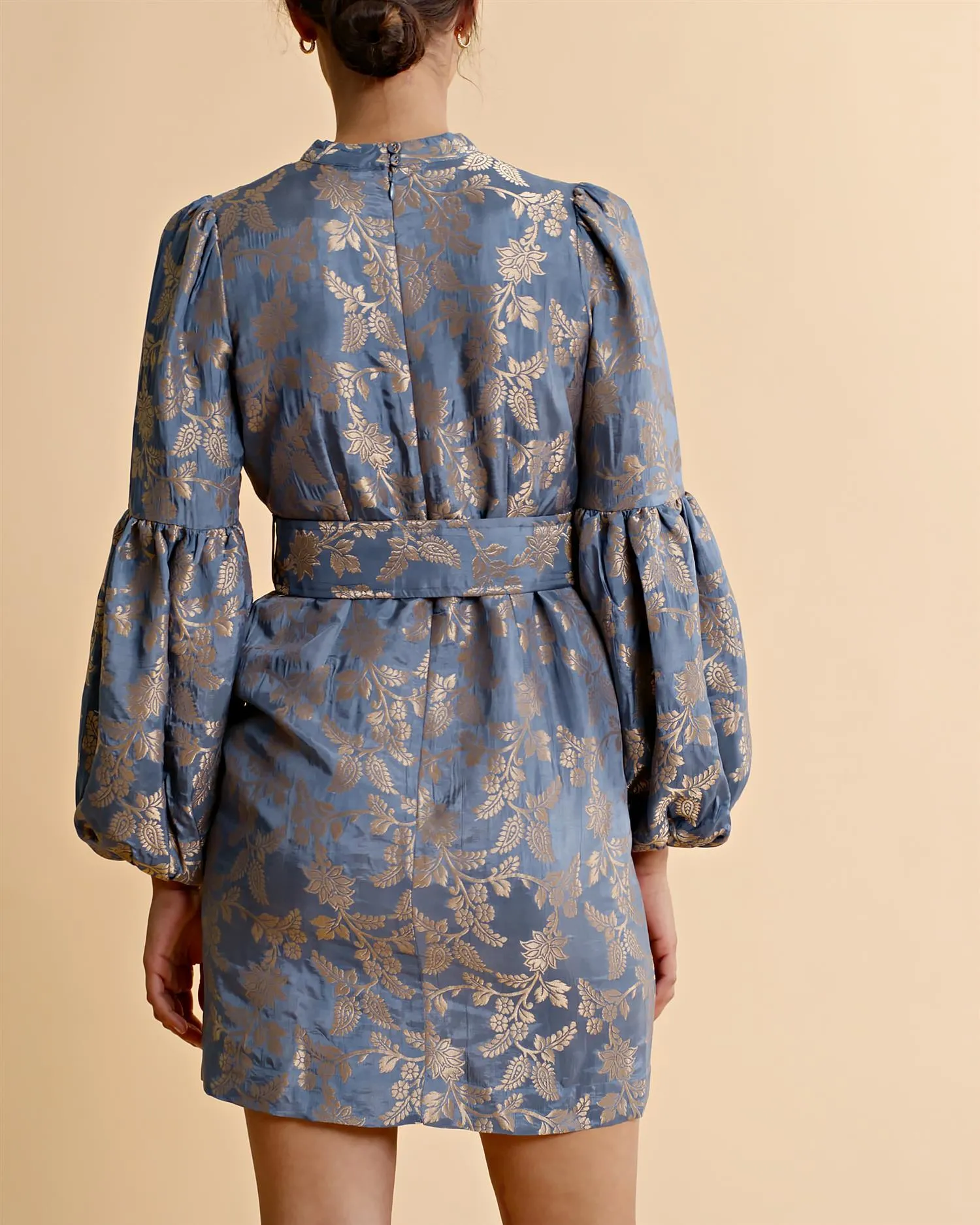 Brocade High Neck Dress French Blue