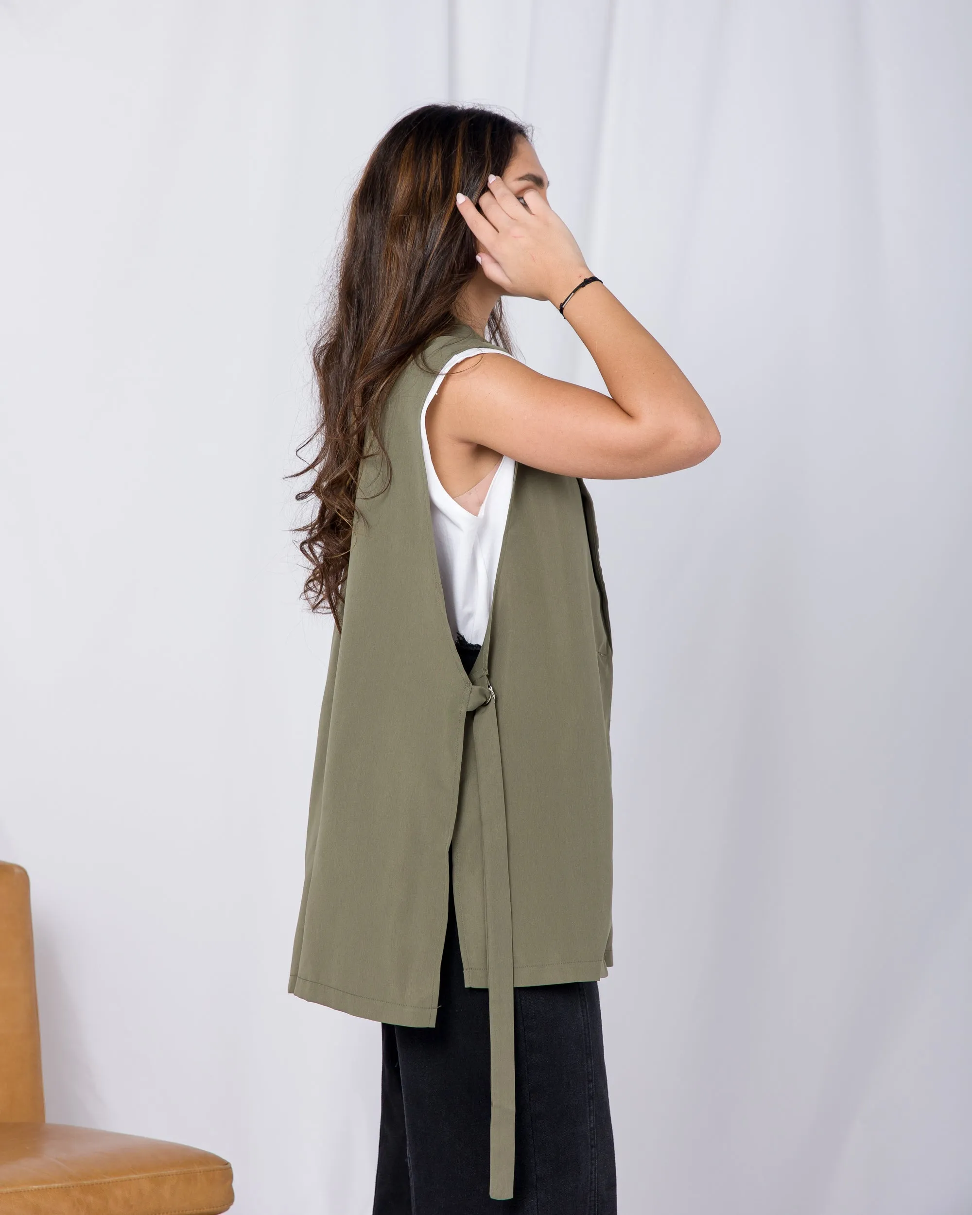 Buckled slit side single button Vest 2696 - فست