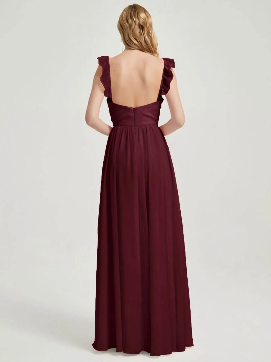 Burgundy 3 In 1 Detachable Straps Convertible Chiffon Bridesmaid Dress