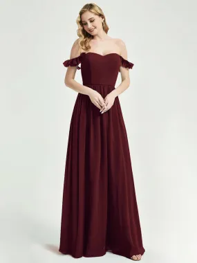 Burgundy 3 In 1 Detachable Straps Convertible Chiffon Bridesmaid Dress