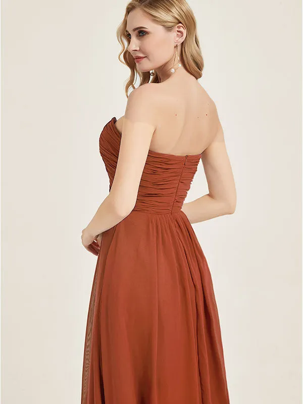 Burnt Orange Sweetheart Strapless Chiffon Maternity Bridesmaid Dress