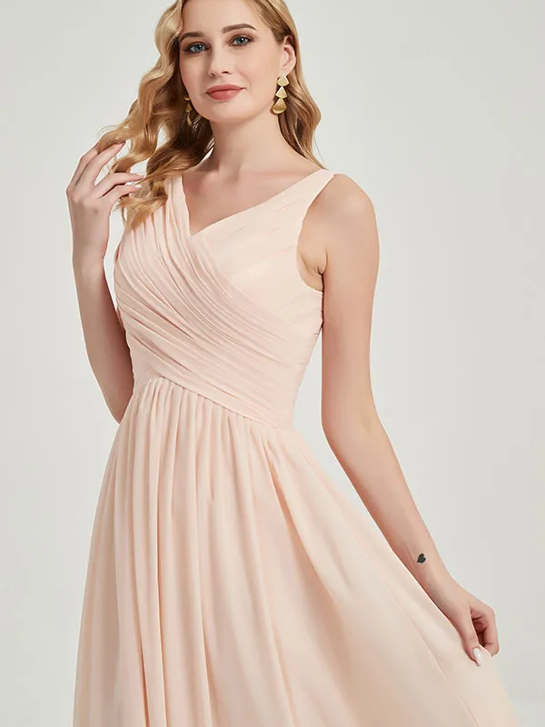 Burnt Orange Wide Straps Sleeveless V-Neck Pleated Bridesmaid Dress