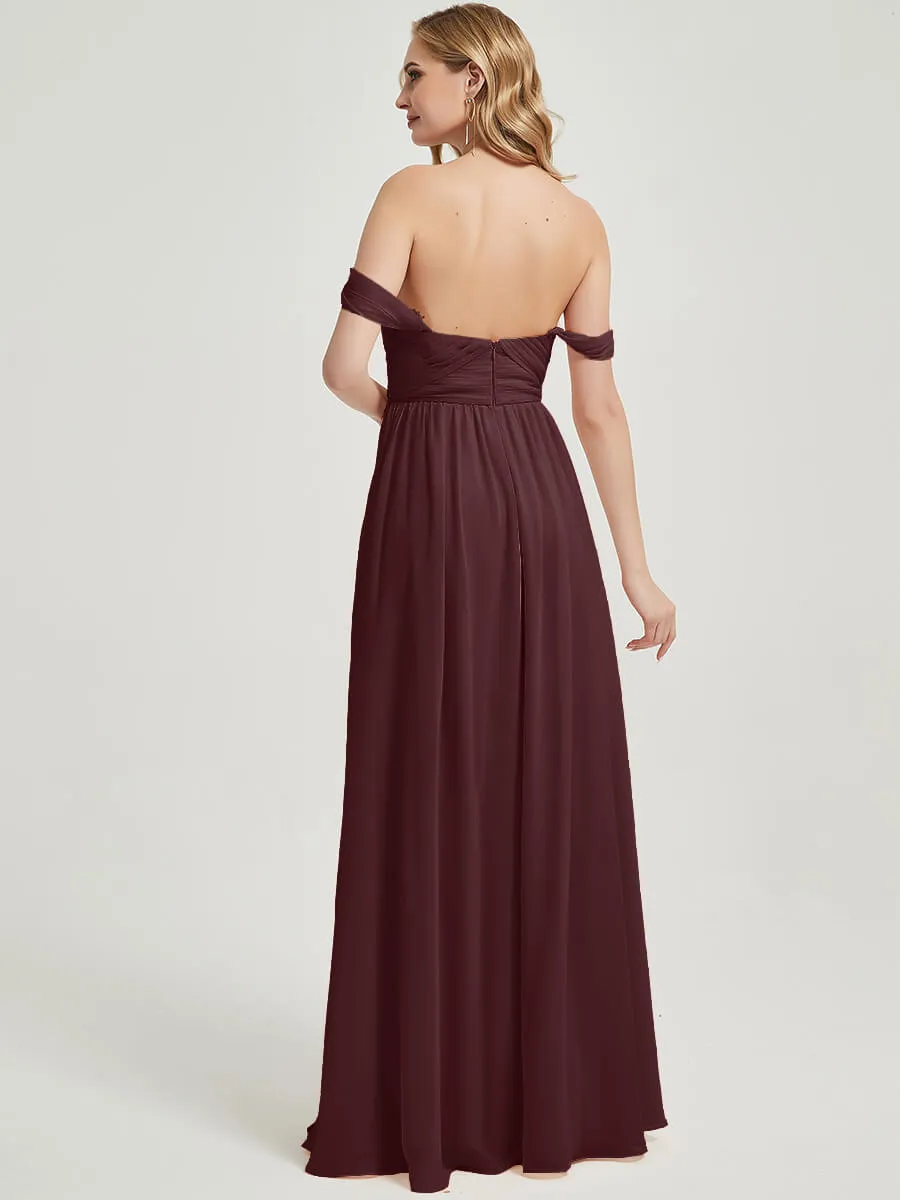 Cabernet Pleated Convertible Floor Length Chiffon Bridesmaid Dress