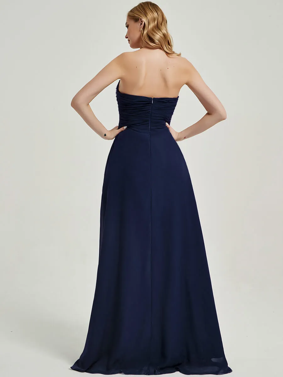 Cabernet Strapless Floor-Length Empire Bridesmaid Dress With Slit