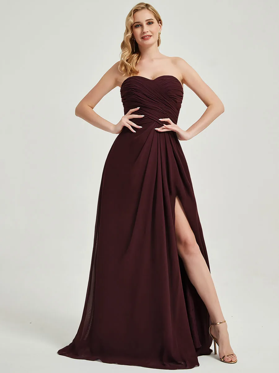 Cabernet Strapless Floor-Length Empire Bridesmaid Dress With Slit