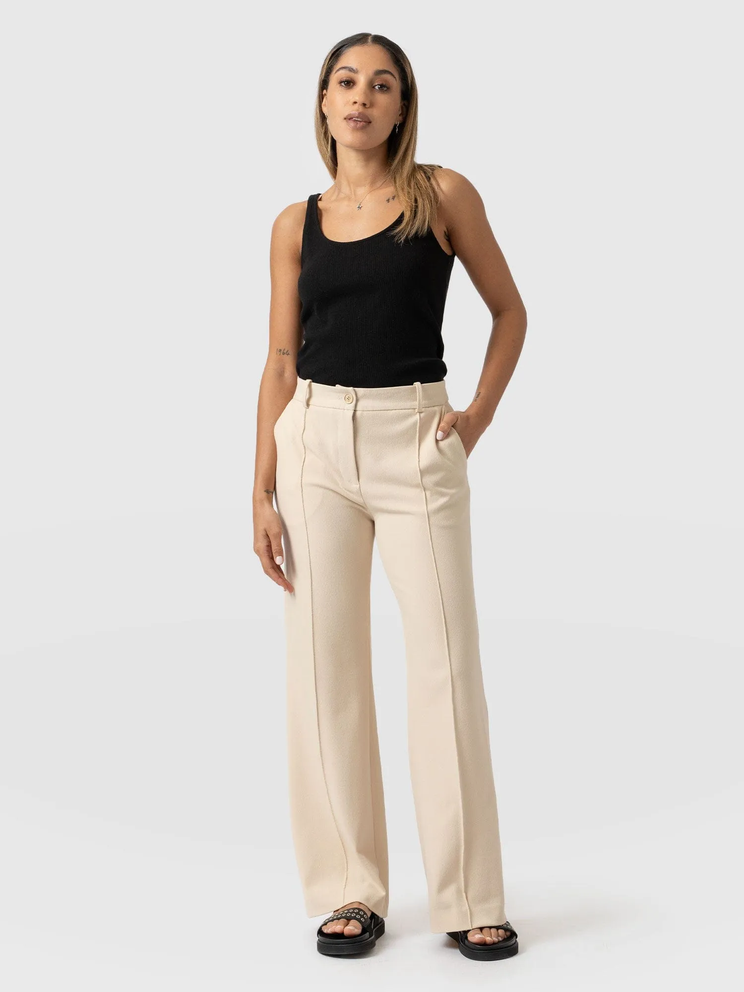 Cambridge Tailored Wide Leg Pant - Beige