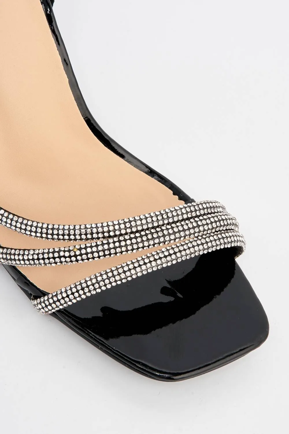 Camina Diamante Embellished 3 Strap Heeled Sandals in Black