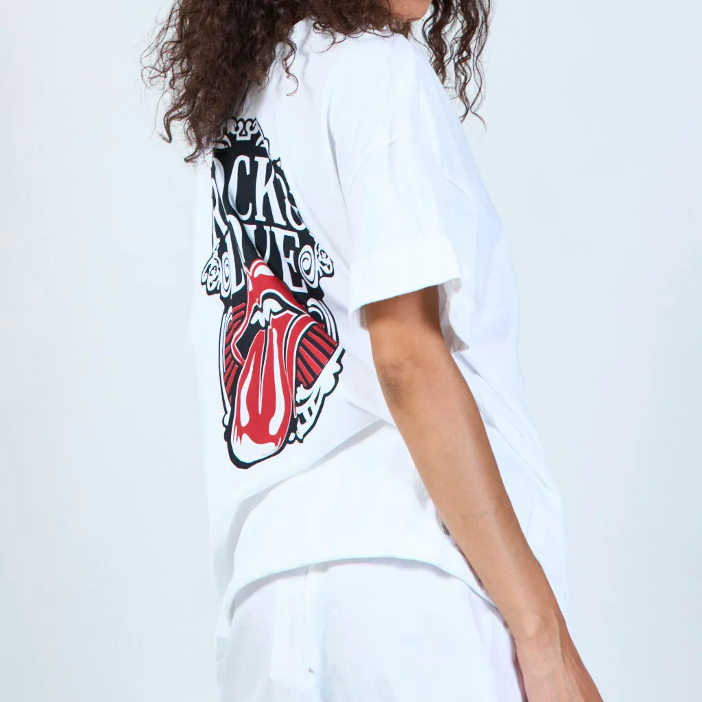 Casual white Iconic rock band logo t-shirt wholesale