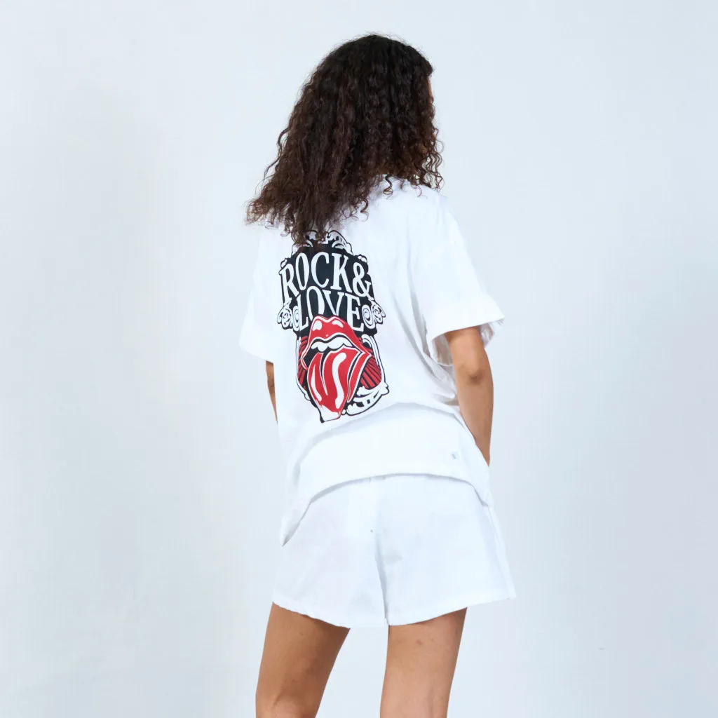 Casual white Iconic rock band logo t-shirt wholesale