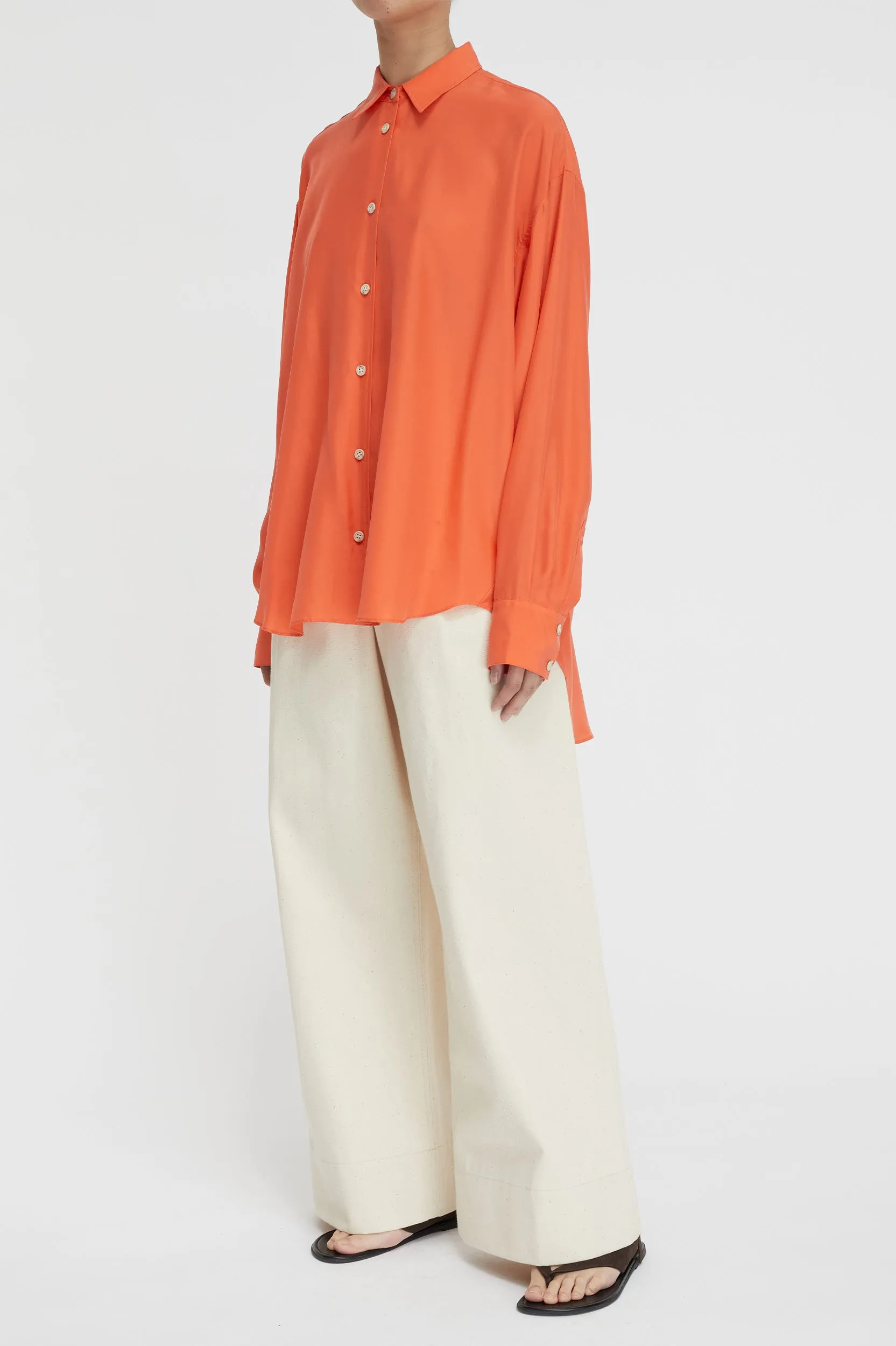 Chelsea Relaxed Silk Shirt in Vermilion