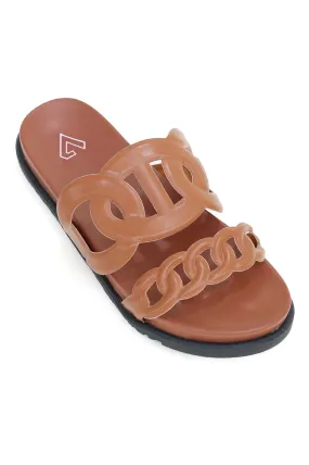 CHIC CHAINLINK SLIDES-CAMEL