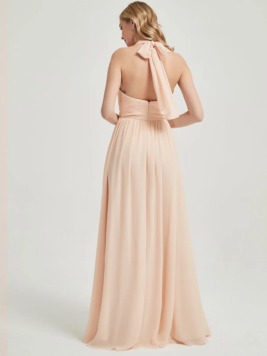 Cinnamon Rose Pleated Convertible Maxi Chiffon Bridesmaid Dress