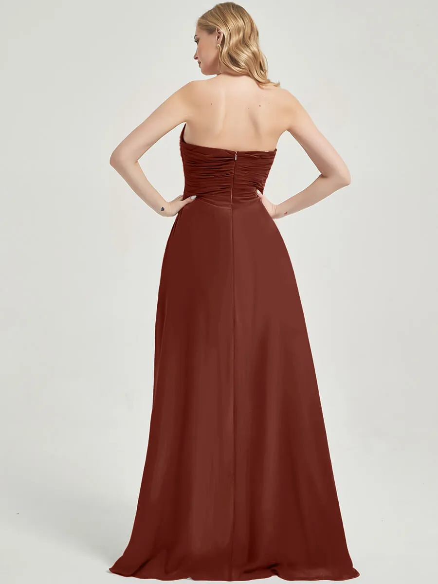 Cinnamon Rose Strapless Floor-Length Empire Bridesmaid Dress With Slit