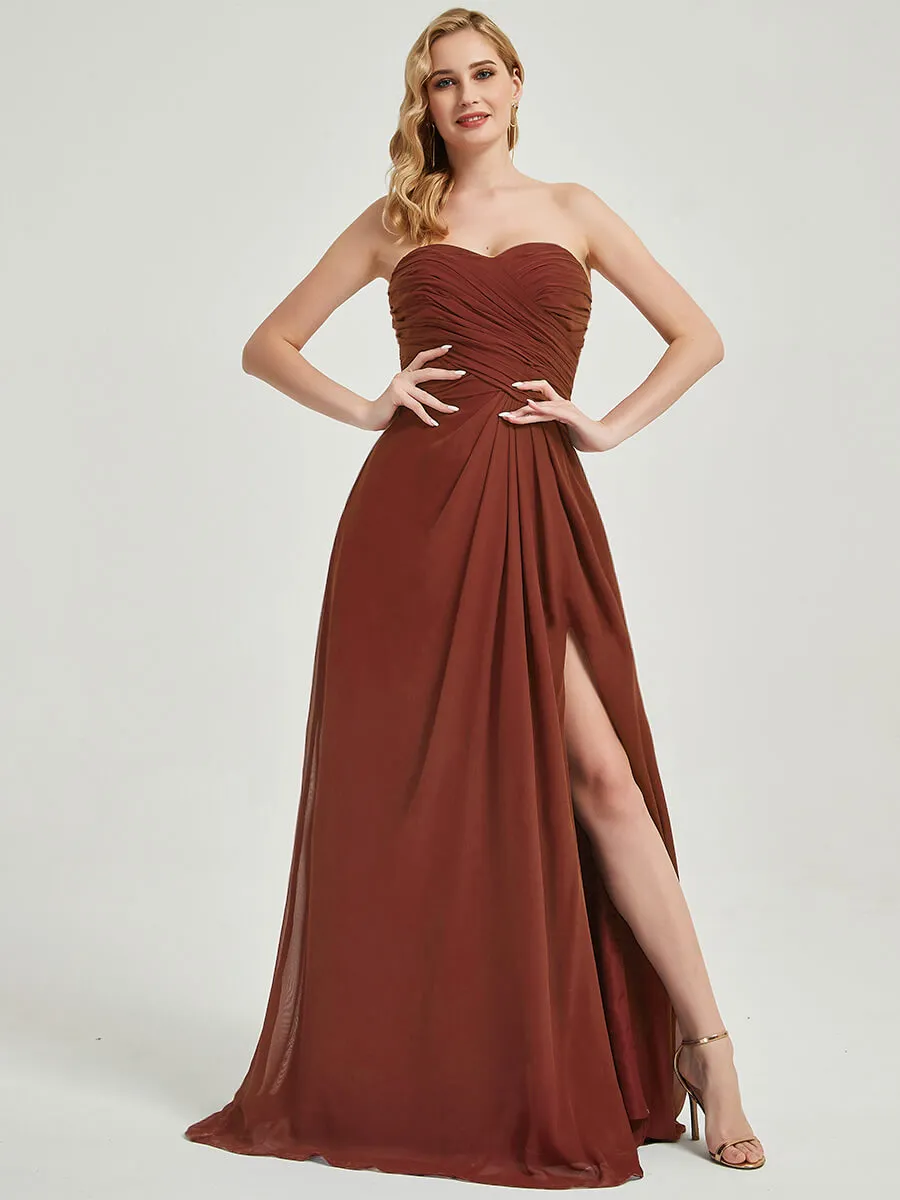 Cinnamon Rose Strapless Floor-Length Empire Bridesmaid Dress With Slit