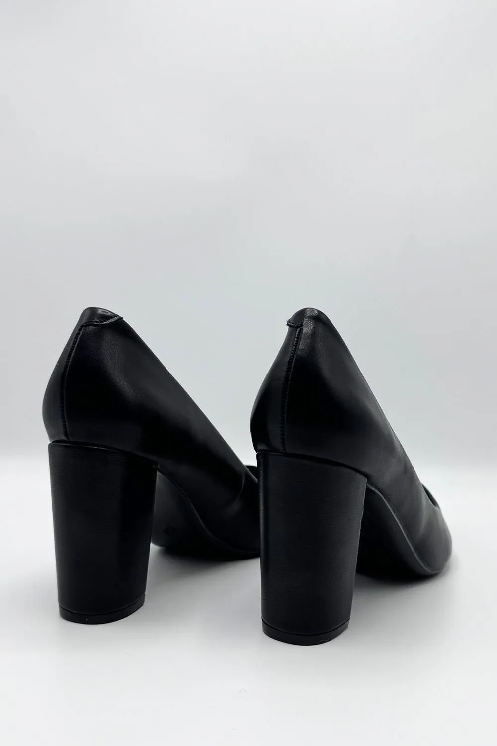 Clara Block Heel Pointed Toe Court Shoes in Black Matt