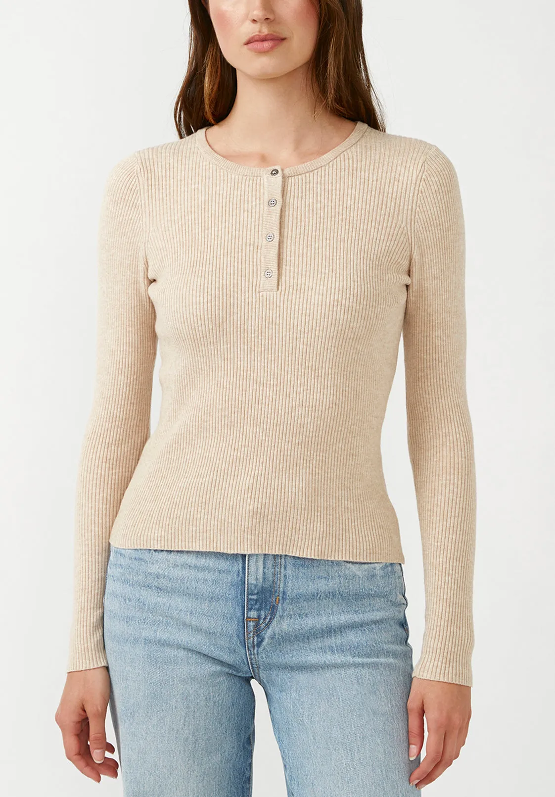 Collins Women's Long Sleeve Henley in Heather Oatmeal - SW0004F