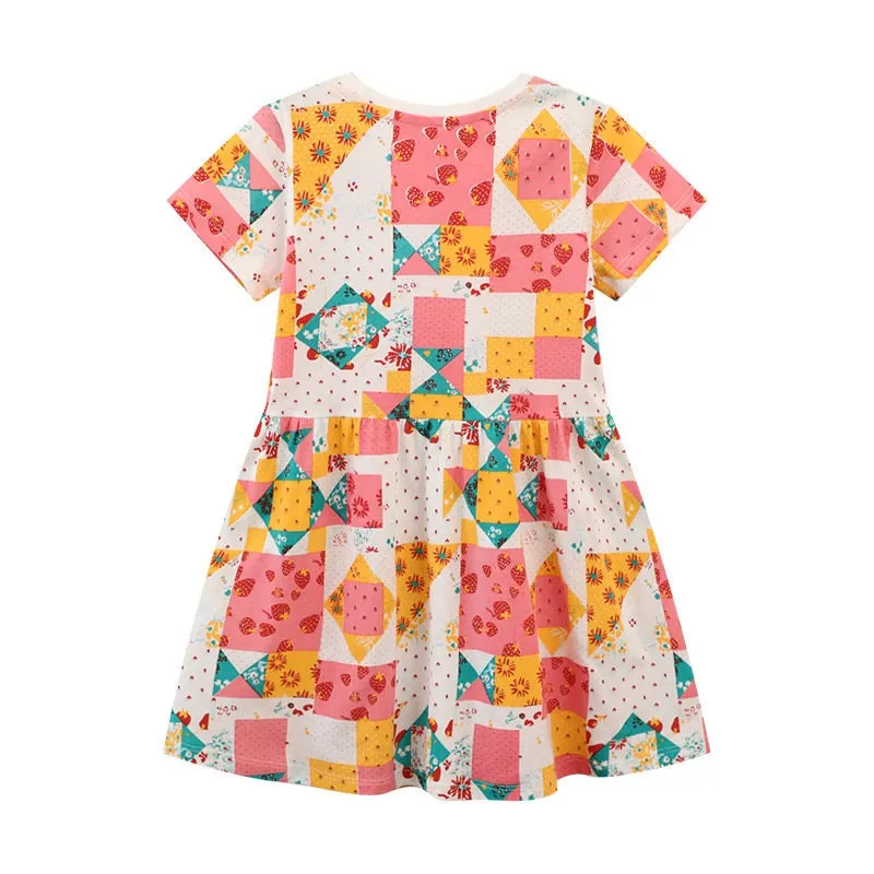 Colorful Pattern Design Short Sleeve Summer Little Girls Dress