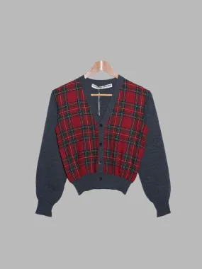 Comme des Garcons 1980s grey wool cardigan with red tartan front