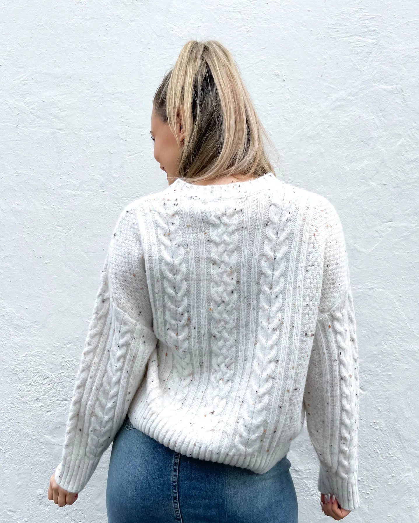 Daphne Cable Jumper White Multi Flecks