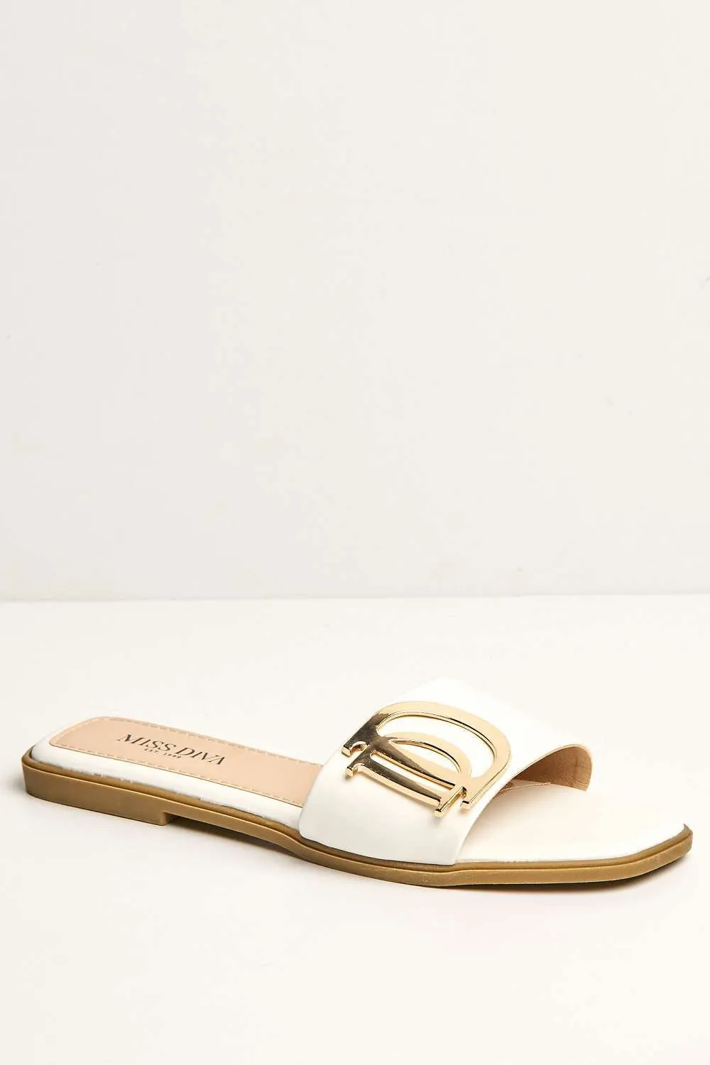 Darcy D Letters Broach Flat Sliders in White