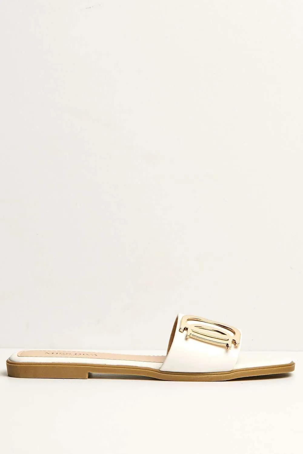 Darcy D Letters Broach Flat Sliders in White