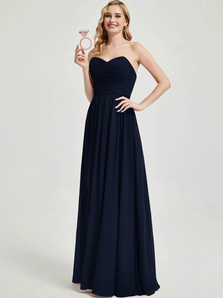 Dark Navy Pleated Convertible Floor Length Chiffon Bridesmaid Dress