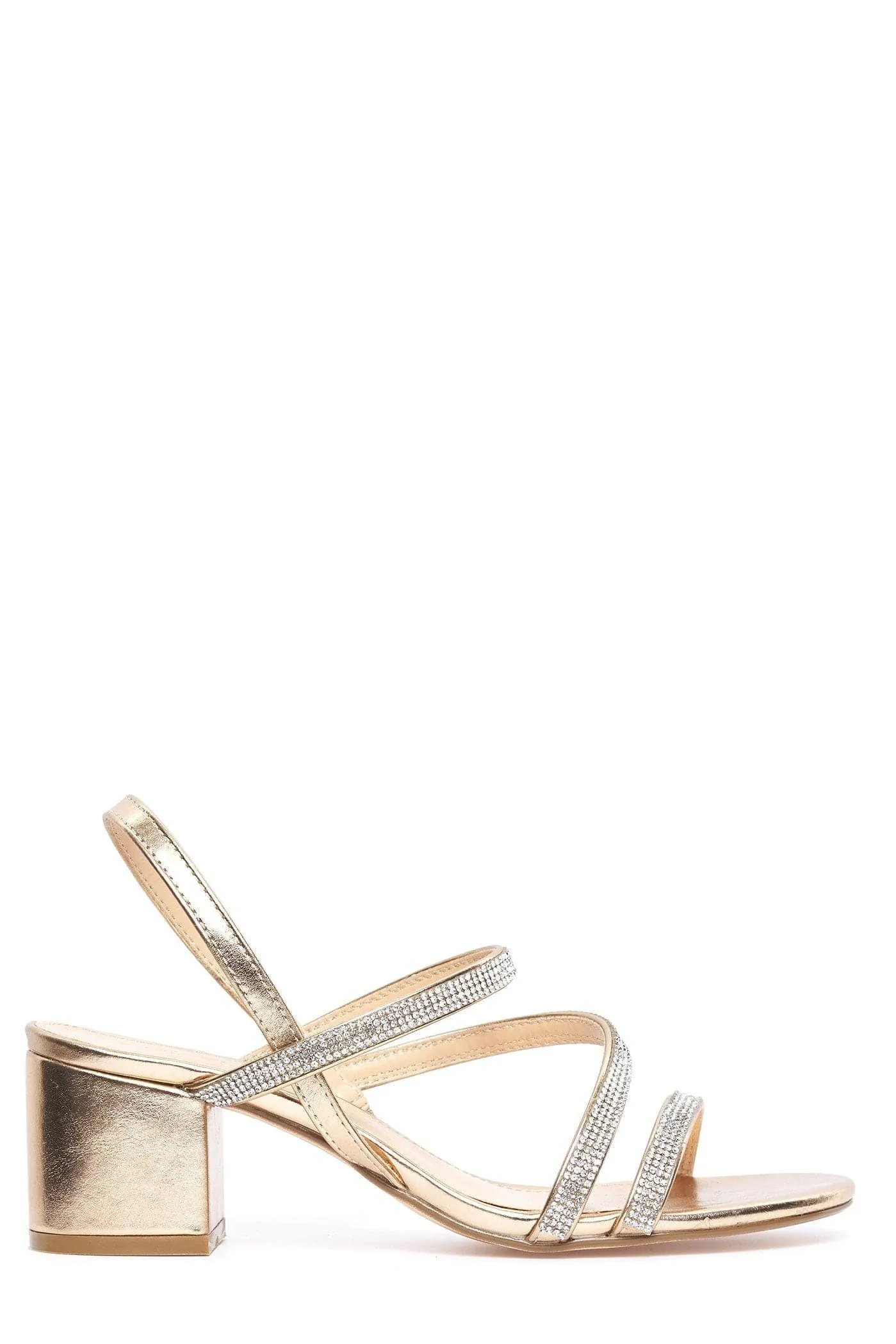 Darwin Crisscross Diamante Slingback Block Heel Sandal in Rose Gold