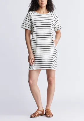 Delfina Women's T-Shirt Dress, White and Black Striped - KD0006S