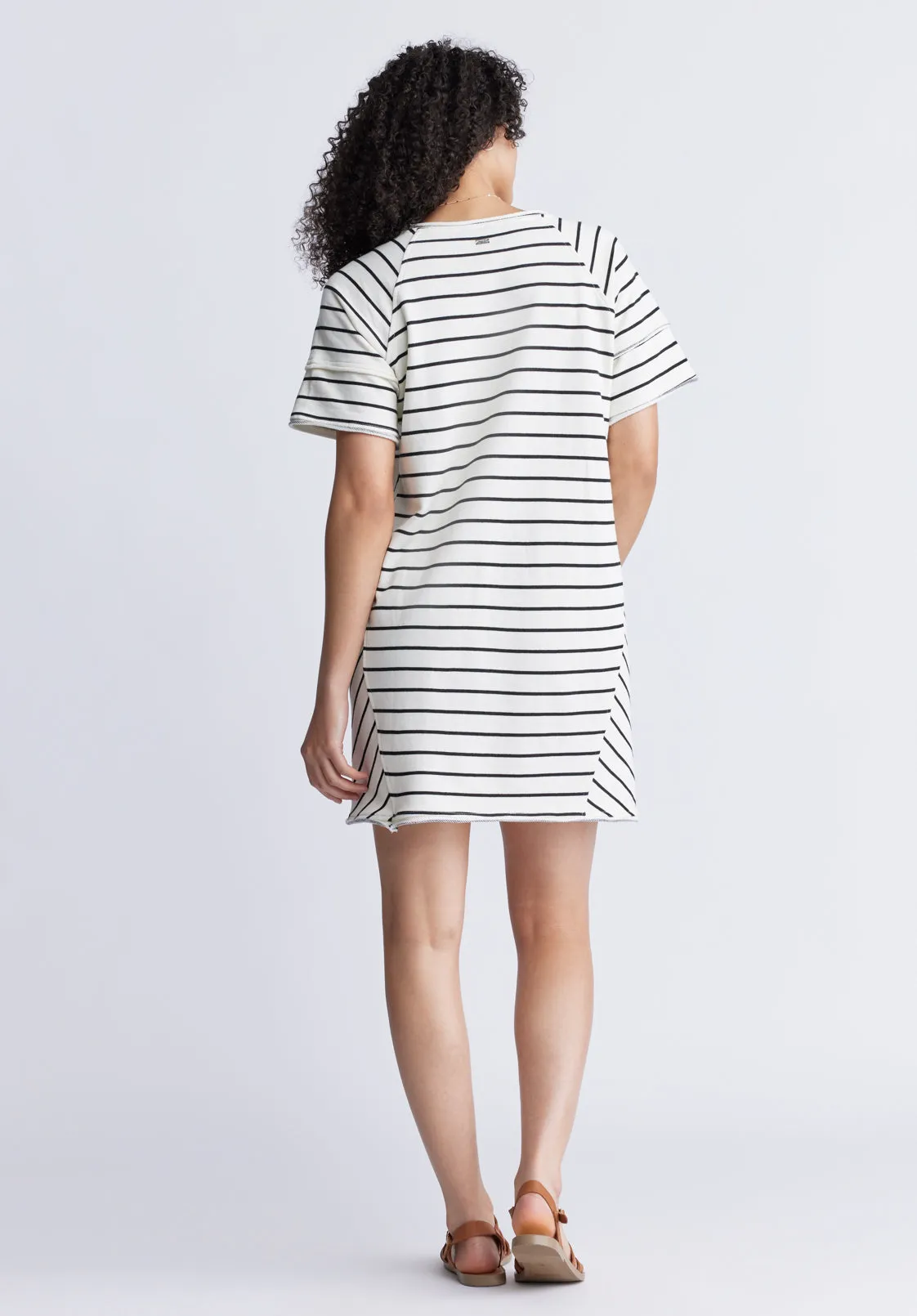 Delfina Women's T-Shirt Dress, White and Black Striped - KD0006S