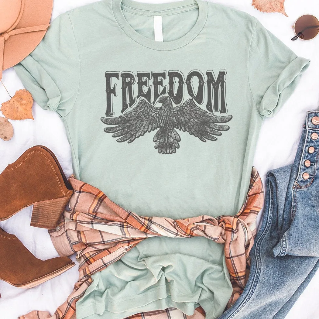 Distressed Freedom Eagle Western Graphic T-Shirt - WE148