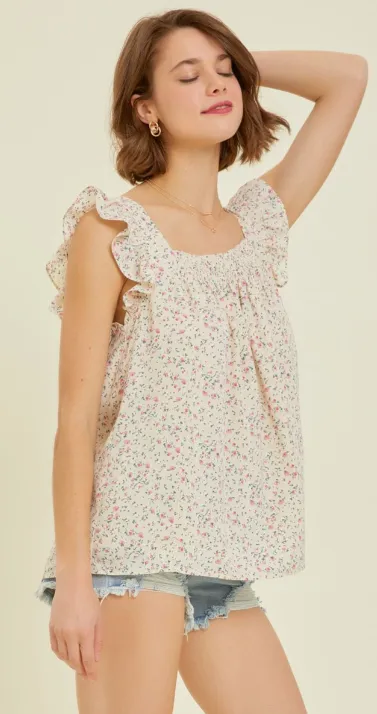 DITSY FLORAL Top w/ RUFFLED STRAPS