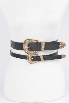 Double Faux Leather Western Style Multi Metal Belt