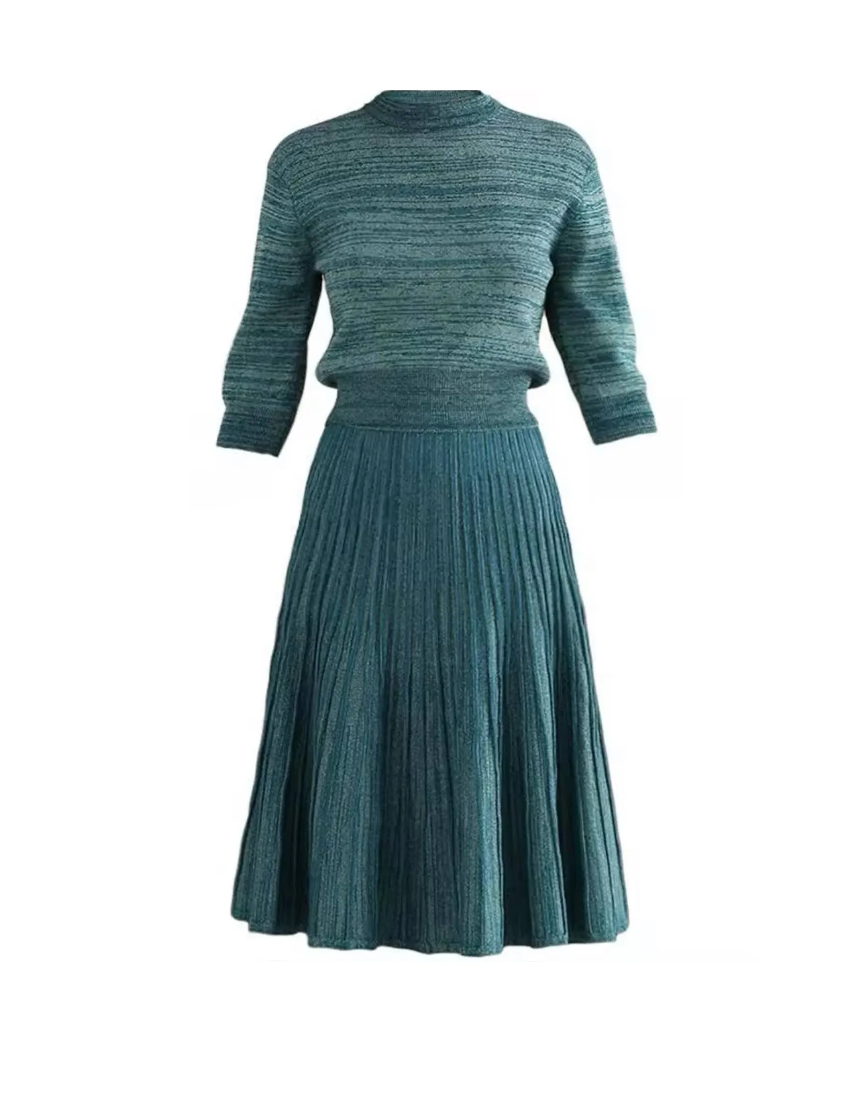 Elegant Knitted Midi Skirt And Long Sleeve Top Set