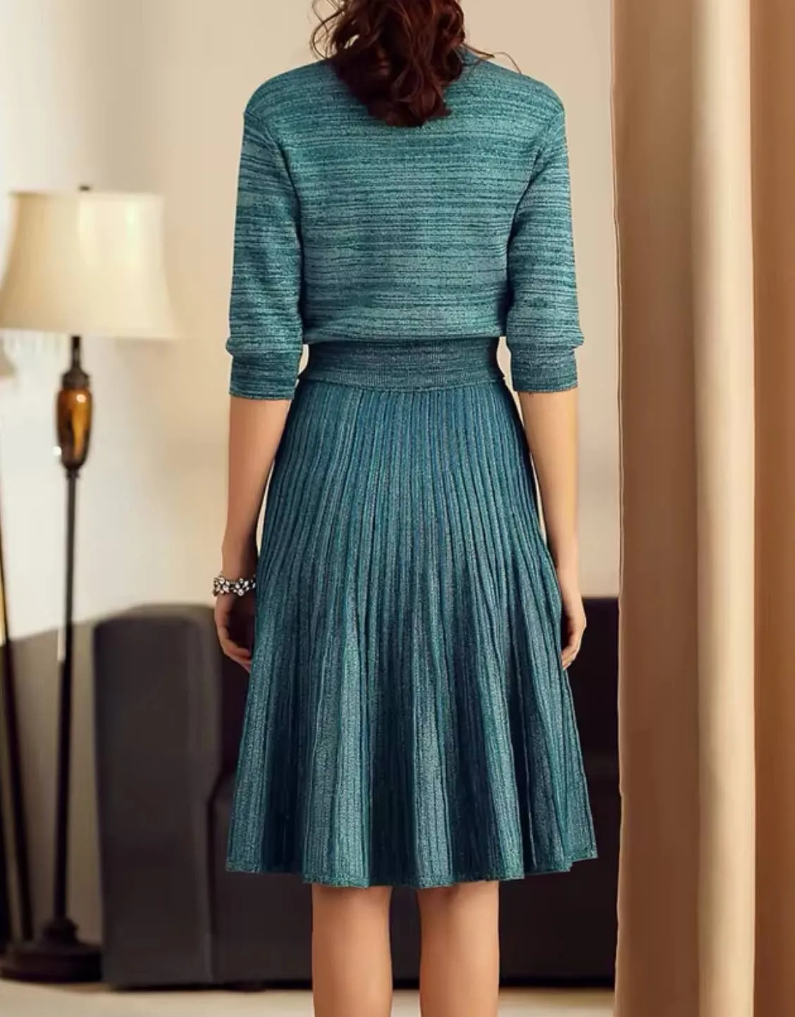 Elegant Knitted Midi Skirt And Long Sleeve Top Set