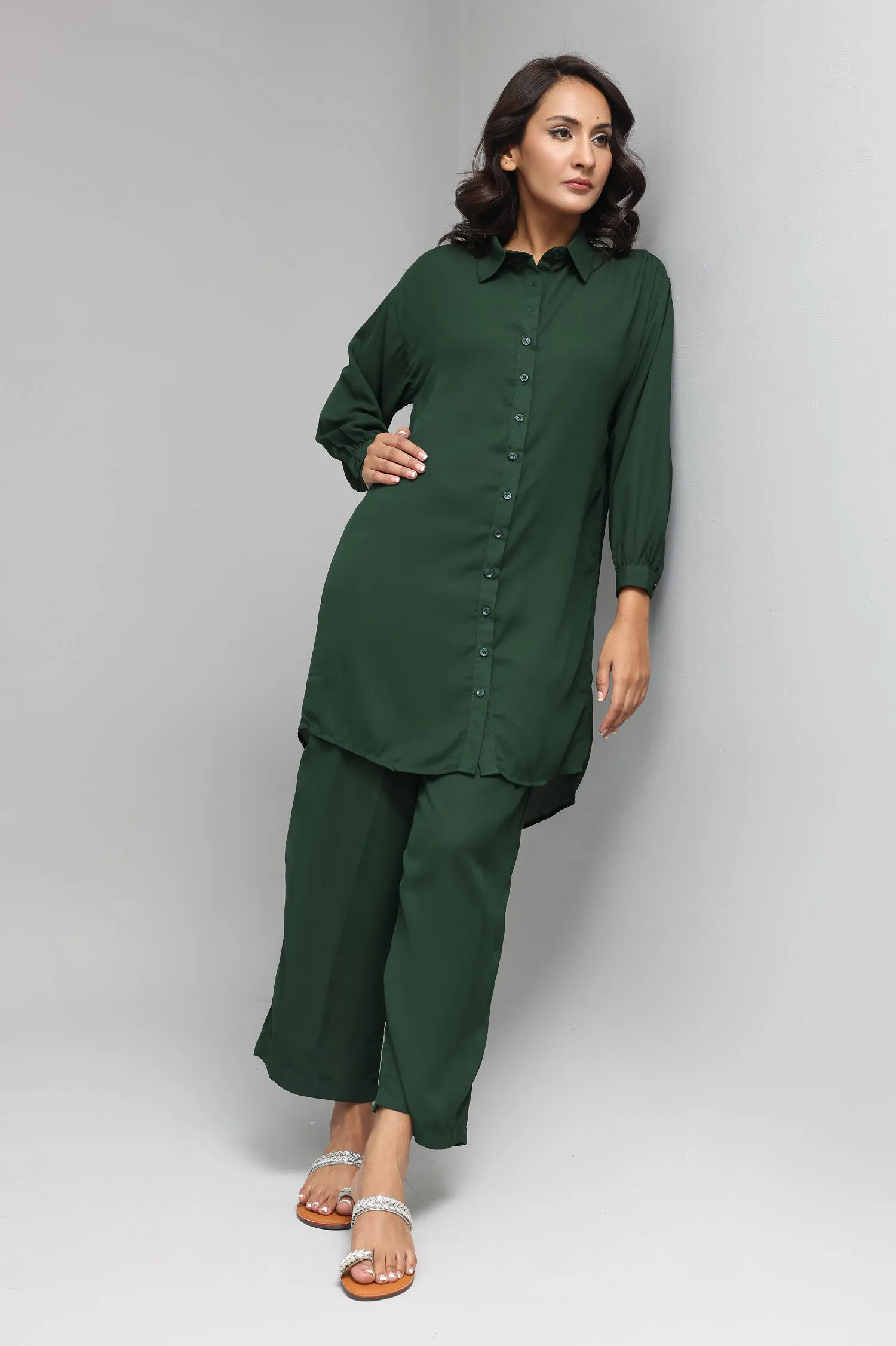 ELEGANT LONGLINE TUNIC SET-GREEN