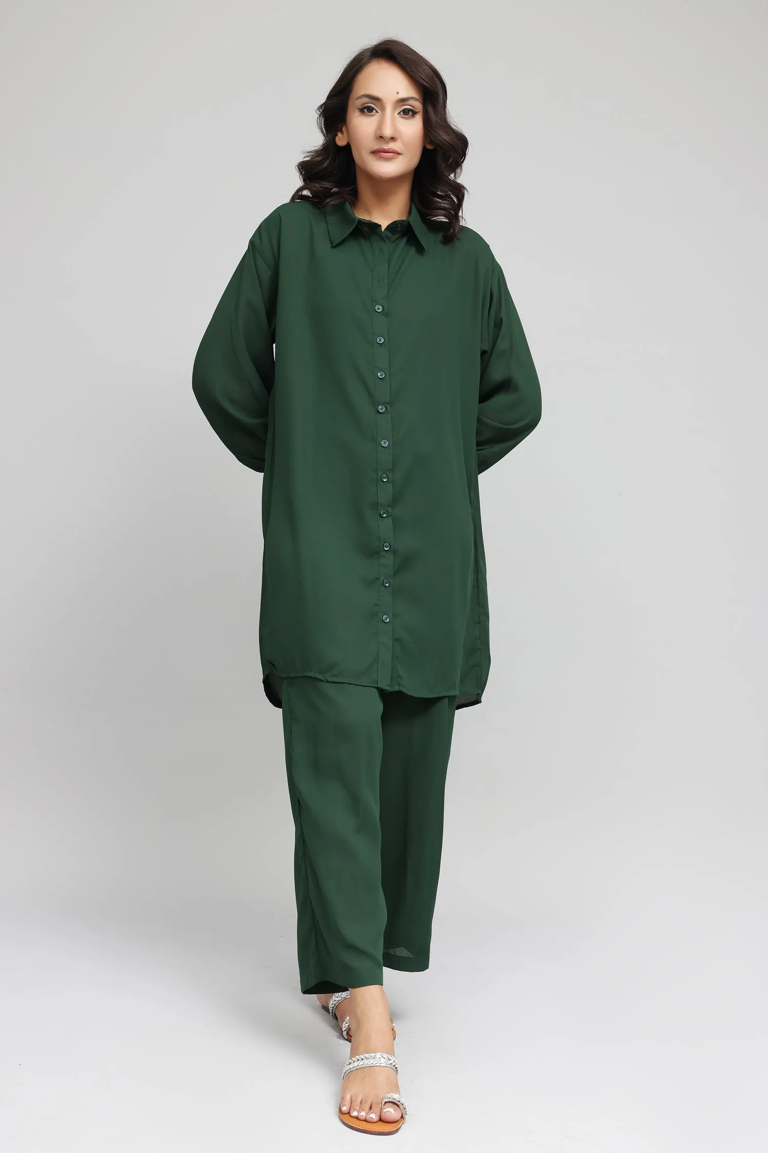 ELEGANT LONGLINE TUNIC SET-GREEN