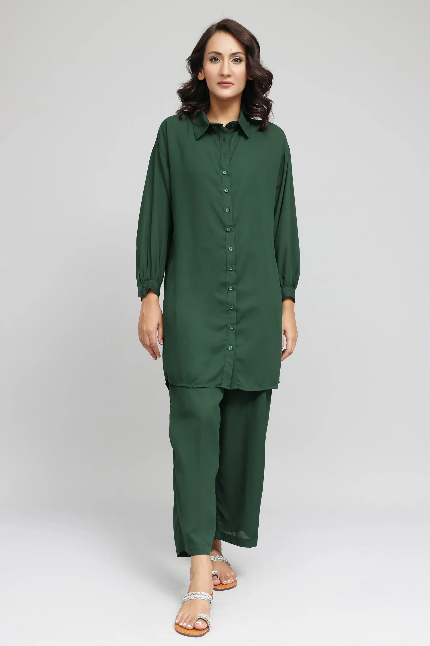 ELEGANT LONGLINE TUNIC SET-GREEN