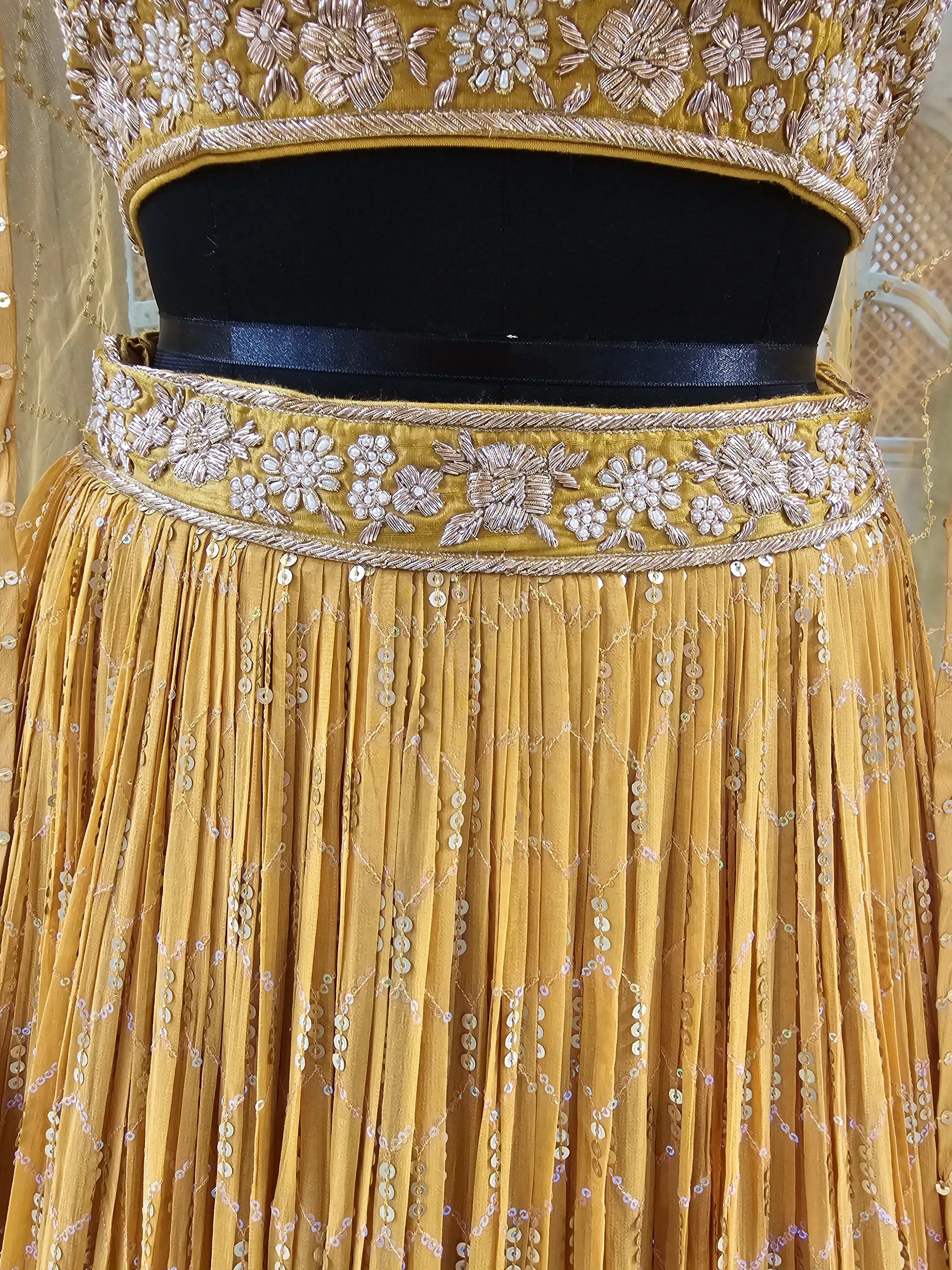 Elegant Yellow Lehenga Choli with Hand Embroidery