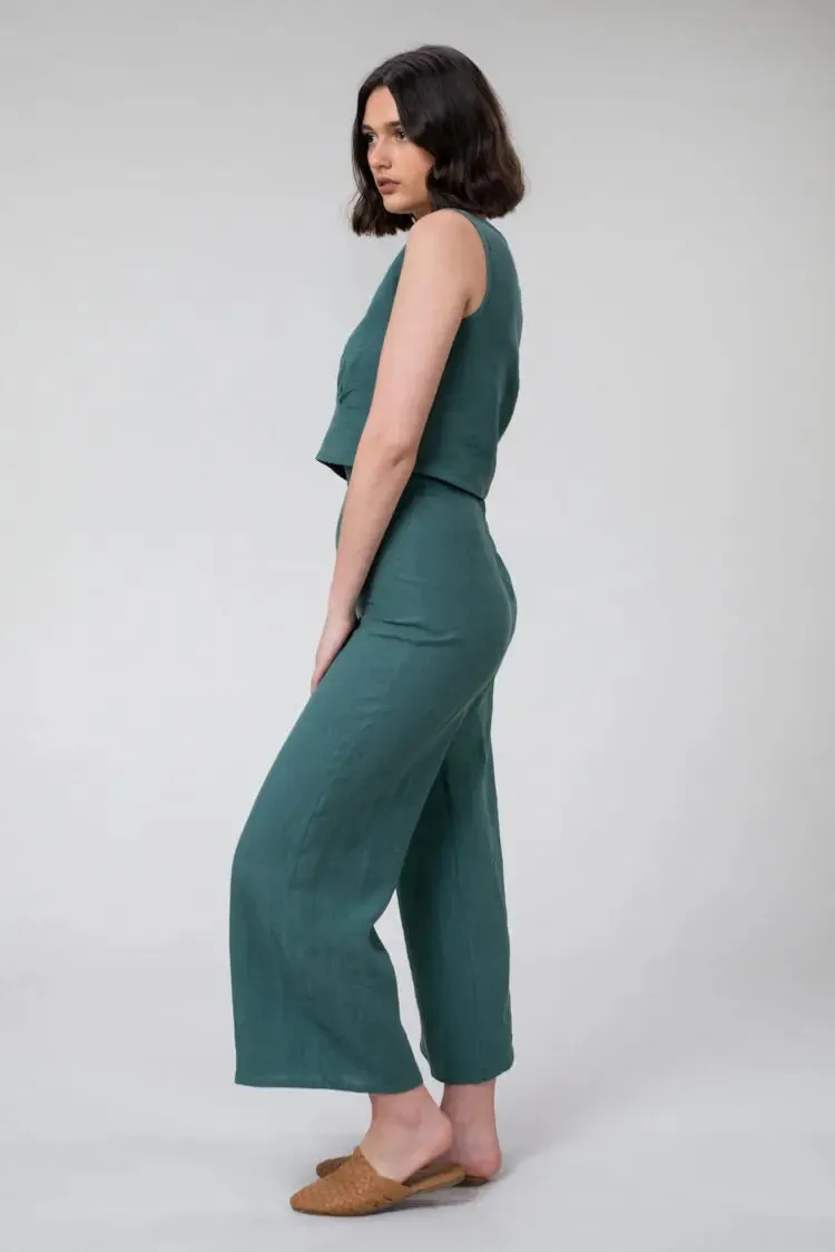 Emma linen pants in jade by Wilga Clothing