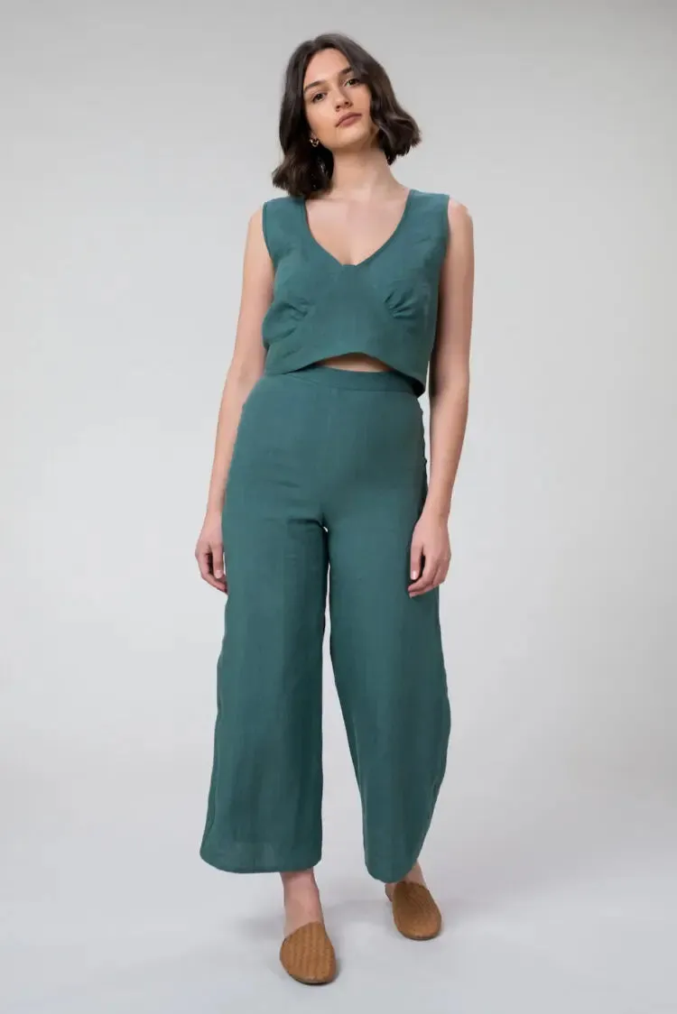 Emma linen pants in jade by Wilga Clothing