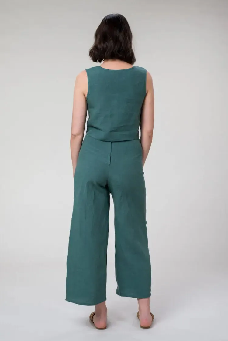 Emma linen pants in jade by Wilga Clothing