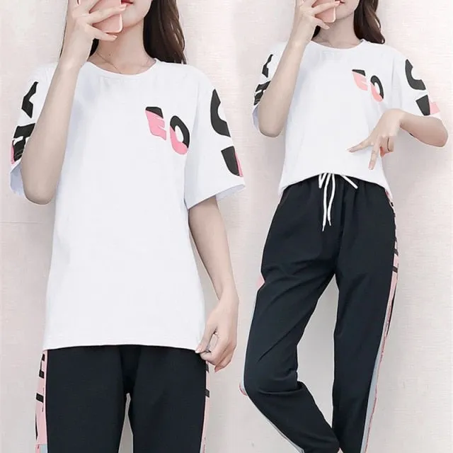 Fashion Tracksuit Women Summer New Trend T-shirt 9 Points Pants Two Piece Set Korean Plus Size Loose Casual 2 Piece Set Women