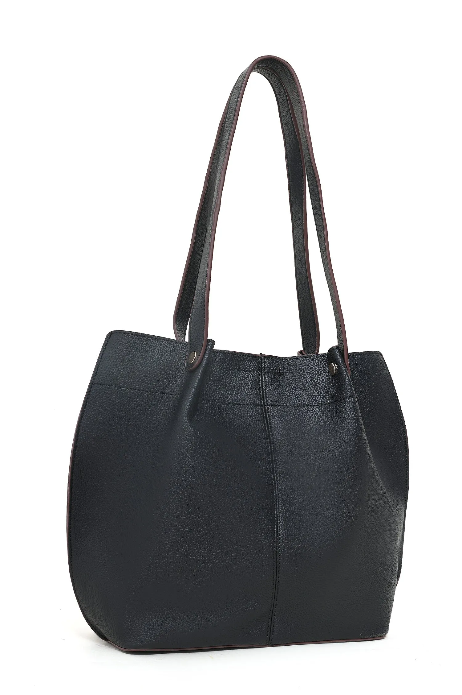 FAUX LEATHER TOTE AND POUCH DUO-BLACK