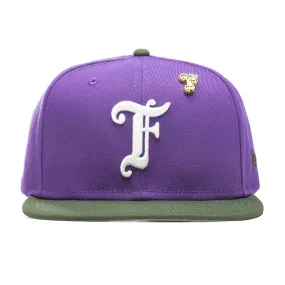 Feature x New Era Old English F Snapback Hat w/ Pin - Varsity Purple/Rifle Green