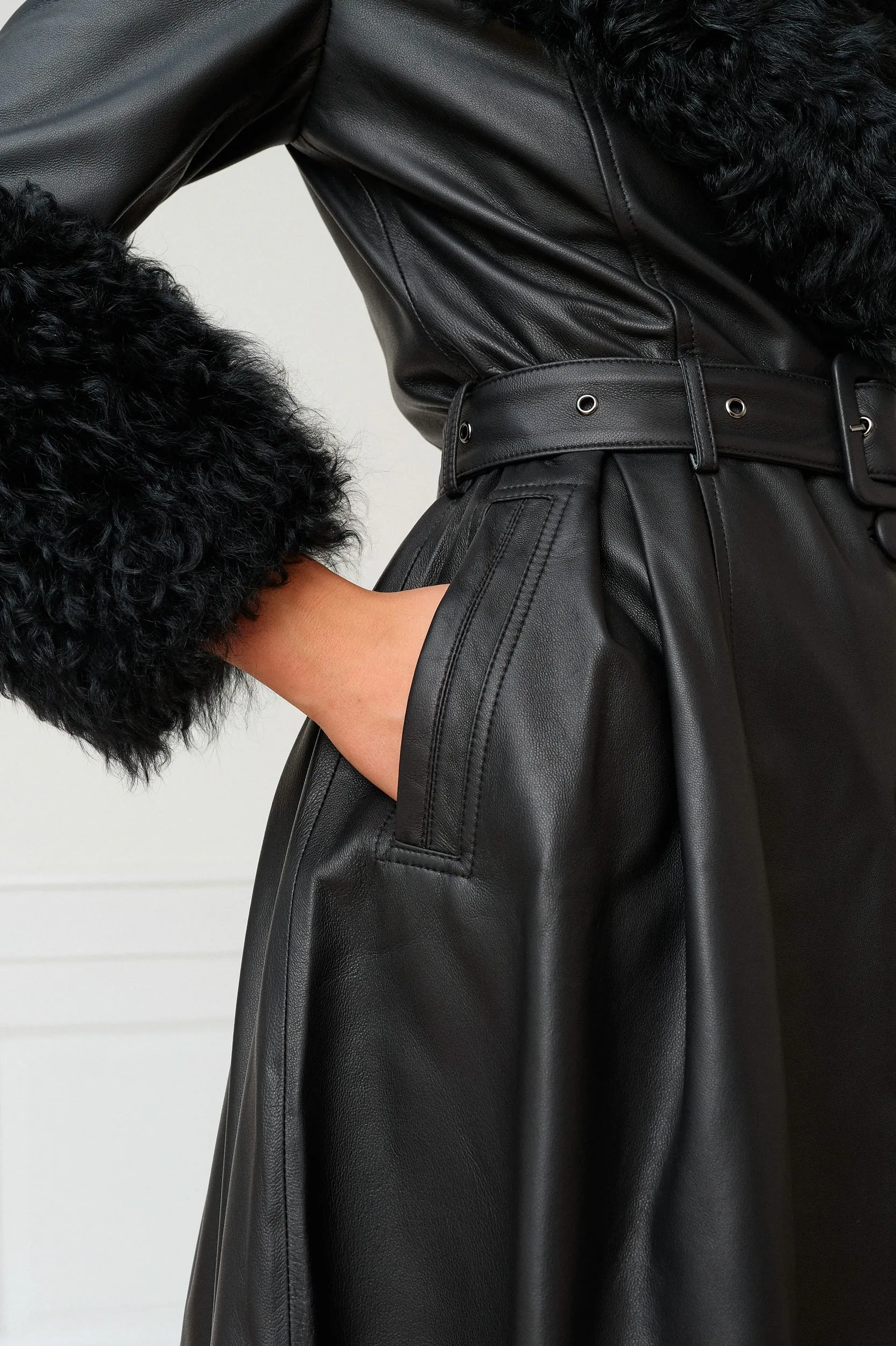 Foxy Shearling Coat in Black