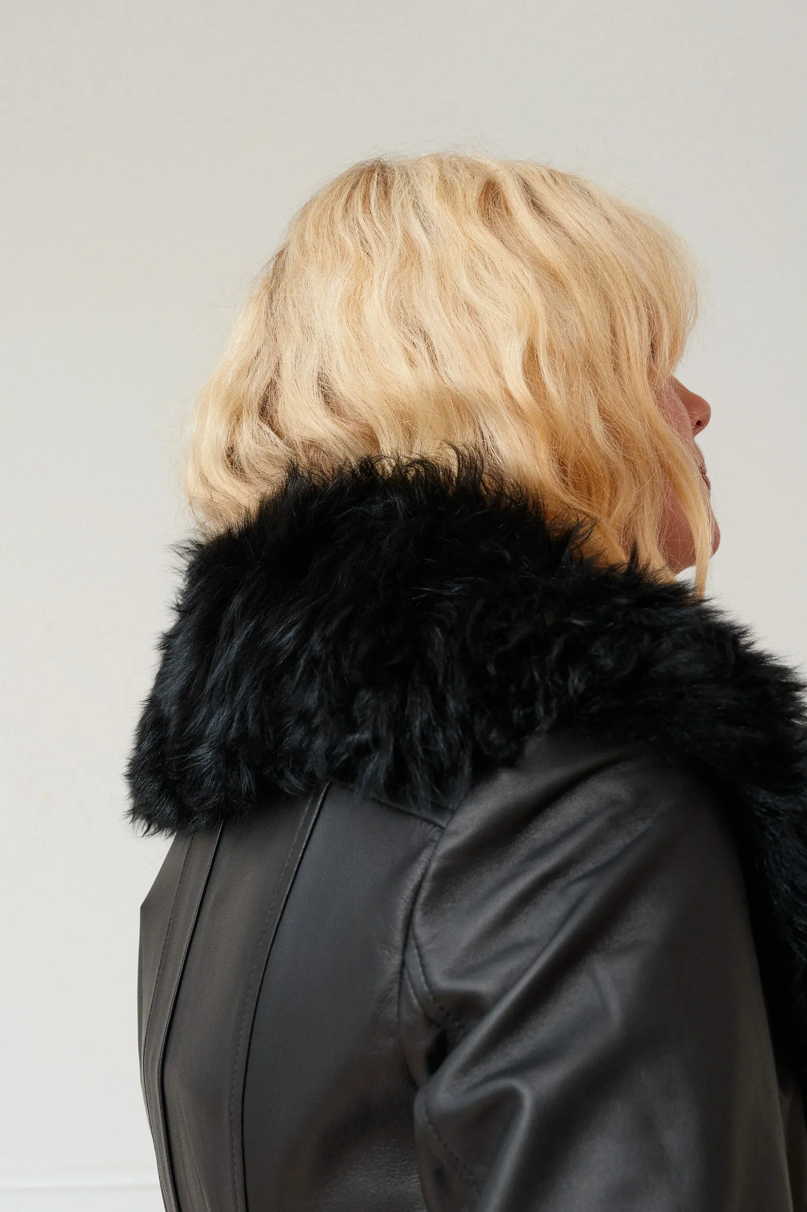 Foxy Shearling Coat in Black