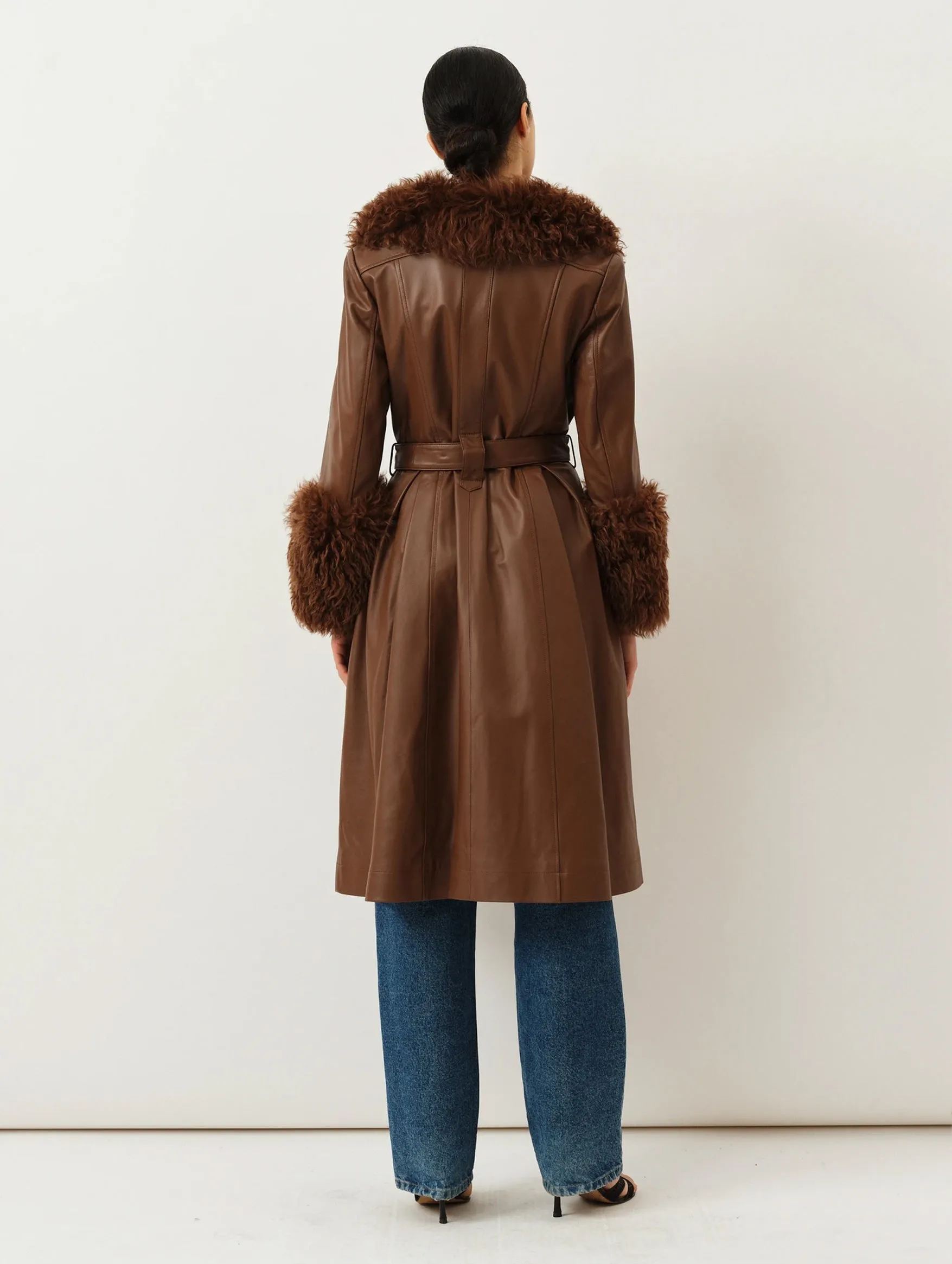 Foxy Shearling Coat in Walnut