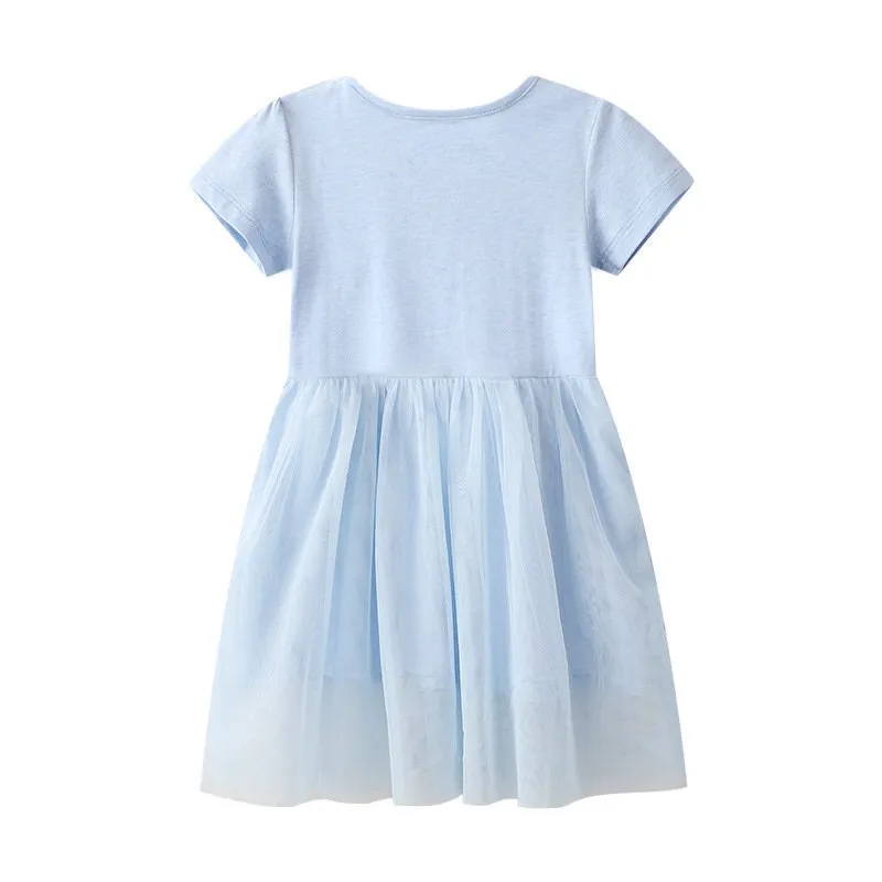 Girls Unicorn Pattern Blue Short Sleeve dress