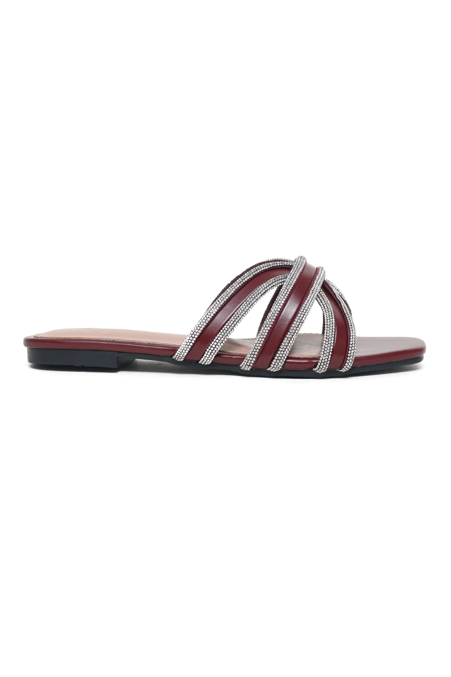 GLAM CRYSTAL EMBELLISHED SLIDES-MAROON